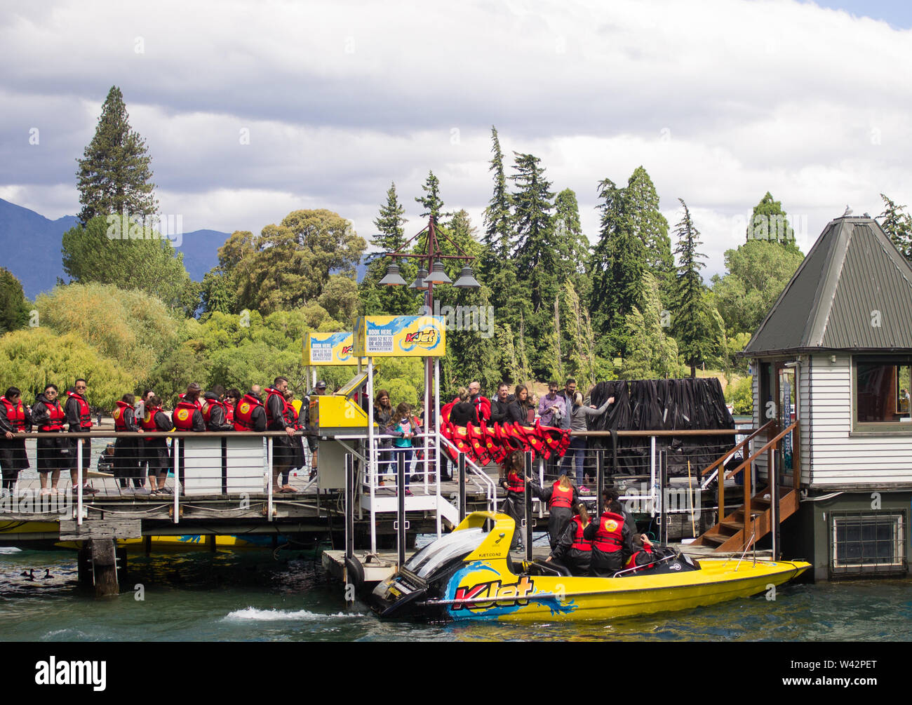 Giro in motoscafo a Queenstown, Nuova Zelanda Foto Stock