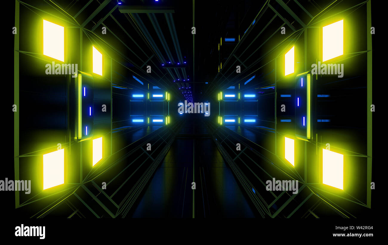 Futuritstic science fiction spazio hangar tunnel sfondo , moderna vita futura astronave wallpaper Foto Stock