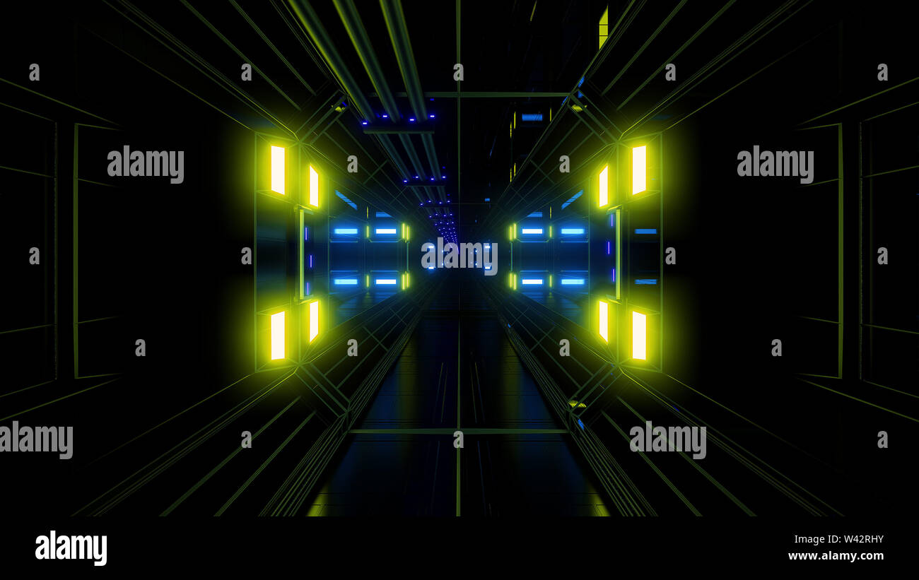 Futuritstic science fiction spazio hangar tunnel sfondo , moderna vita futura astronave wallpaper Foto Stock