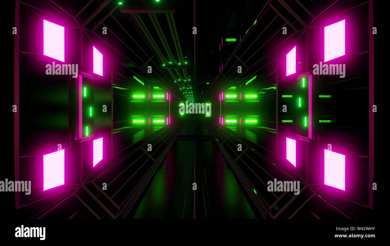 Futuritstic science fiction spazio hangar tunnel sfondo , moderna vita futura astronave wallpaper Foto Stock