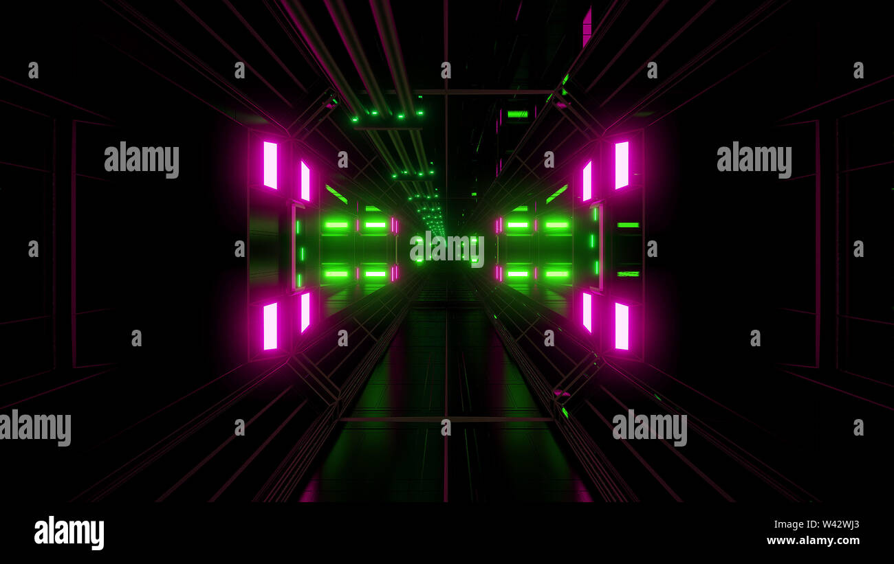 Futuritstic science fiction spazio hangar tunnel sfondo , moderna vita futura astronave wallpaper Foto Stock