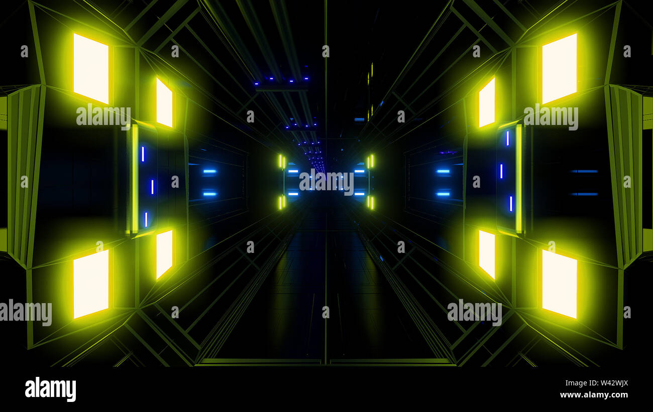 Futuritstic science fiction spazio hangar tunnel sfondo , moderna vita futura astronave wallpaper Foto Stock