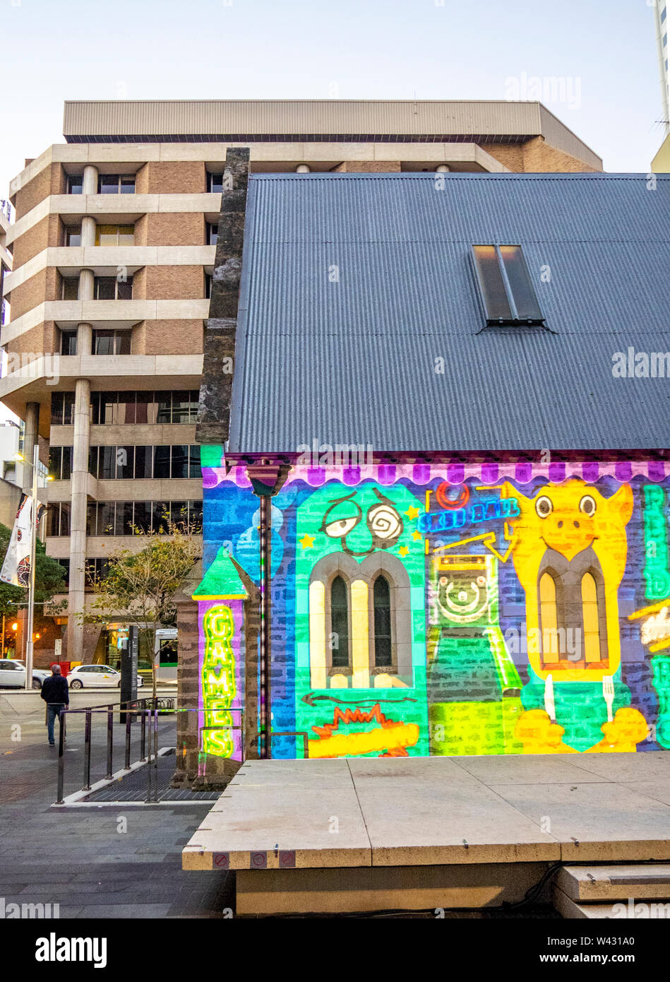 Vetrina delle installazioni di luce e proiezioni in inverno luci al posto di Brookfield Perth Western Australia Foto Stock