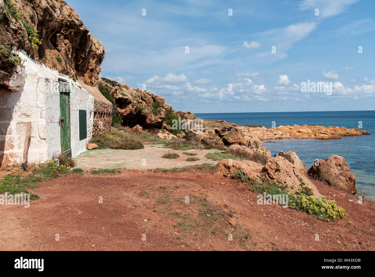 Una vecchia cabina sulla Cami de Cavalls passeggiata costiera nell isola di Minorca. Foto Stock