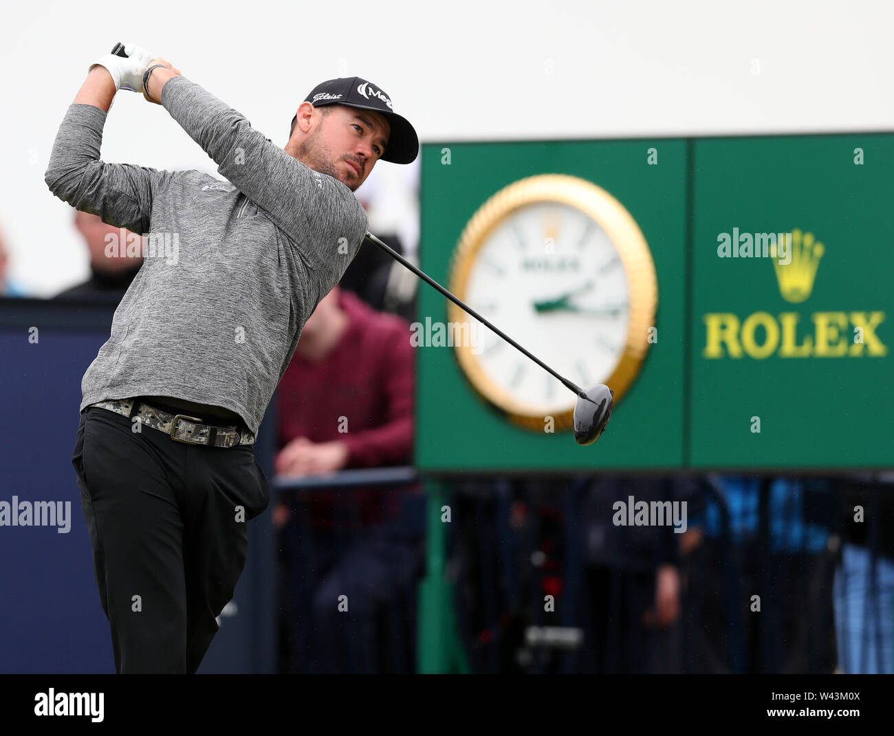 Portrush, paese di Antrim, Irlanda del Nord. Il 19 luglio 2019. Xix Luglio, Portrush, paese di Antrim, Irlanda del Nord; il 148th Open Golf Championship, Royal Portrush, due round ; Brian Harman (USA) colpisce il suo autista dal XVIII tee Credit: Azione Plus immagini di sport/Alamy Live News Foto Stock