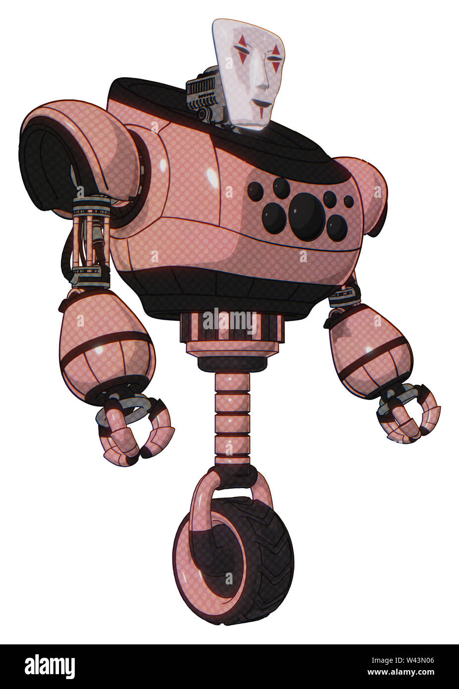 Cyborg contenente elementi: humanoid maschera facciale, rosso clown segna,  pesante nella parte superiore del torace, torace occhi composti, monociclo  ruota. Materiale: toon rosa tinta Foto stock - Alamy