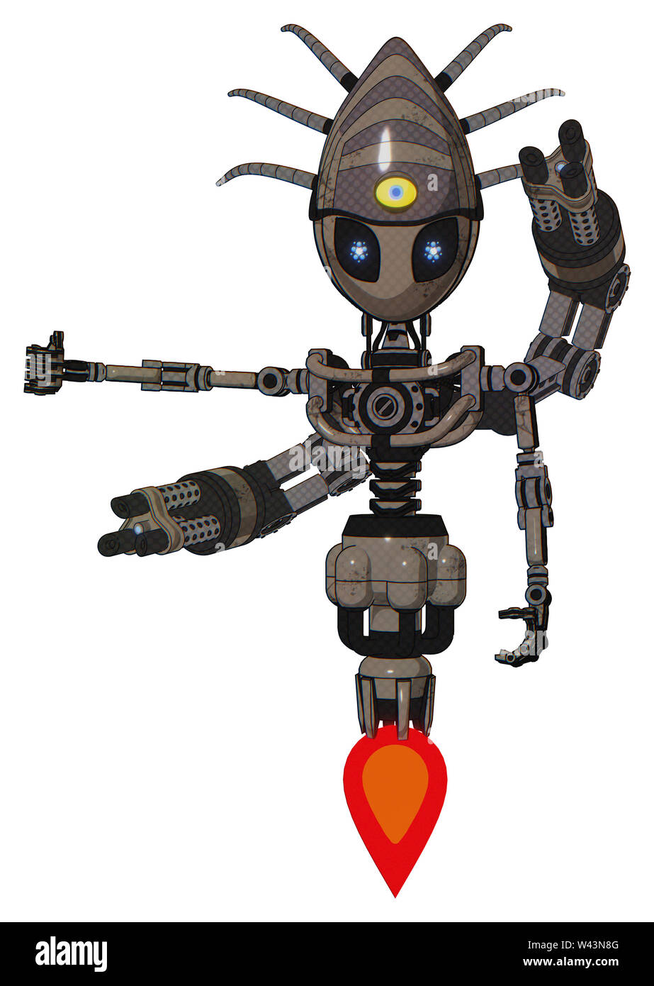Mech contenente elementi: grigio stile alieno testa, Electric Eyes, eyeball creatura corona, luce exoshielding torace, minigun gruppo posteriore, Nessun petto... Foto Stock