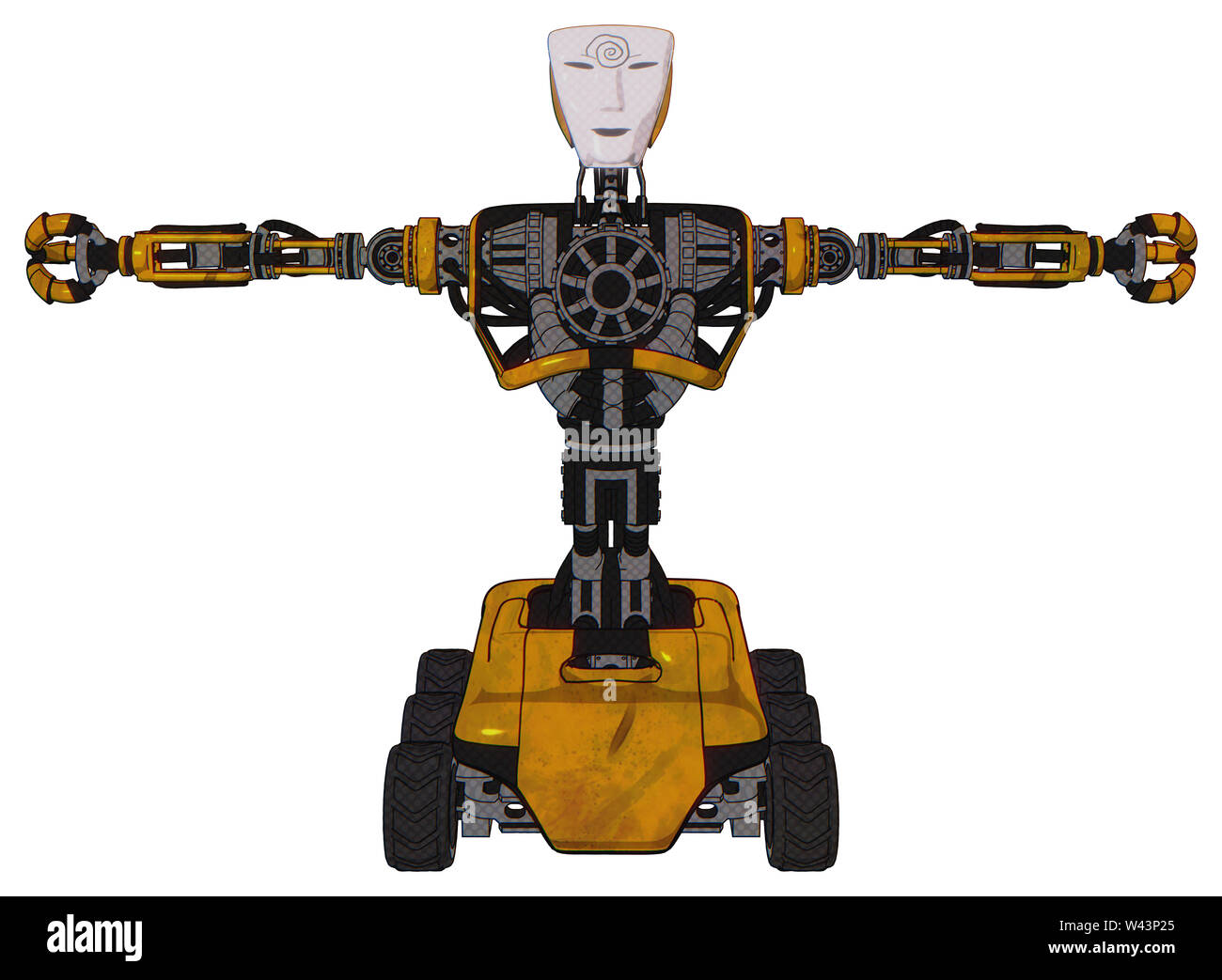 Robot contenente elementi: humanoid maschera facciale, design a spirale, pesante nella parte superiore del torace, no al torace placcatura, sei-wheeler base. Materiale: indossato costruzione... Foto Stock