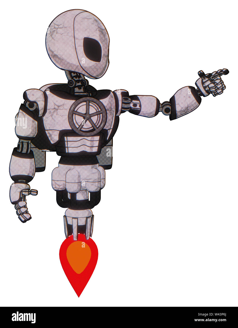 Automa contenente elementi: grigio stile alieno testa, gli occhi neri, luce exoshielding torace, valvola del torace manovella, rocket pack, jet propulsion. Materiale:. Foto Stock