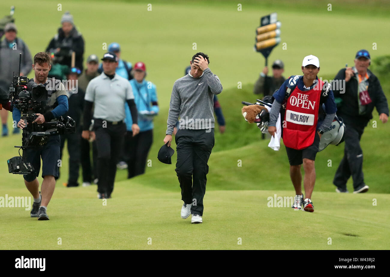 Durante la seconda giornata del Campionato Open 2019 presso il Royal Portrush Golf Club. Foto Stock
