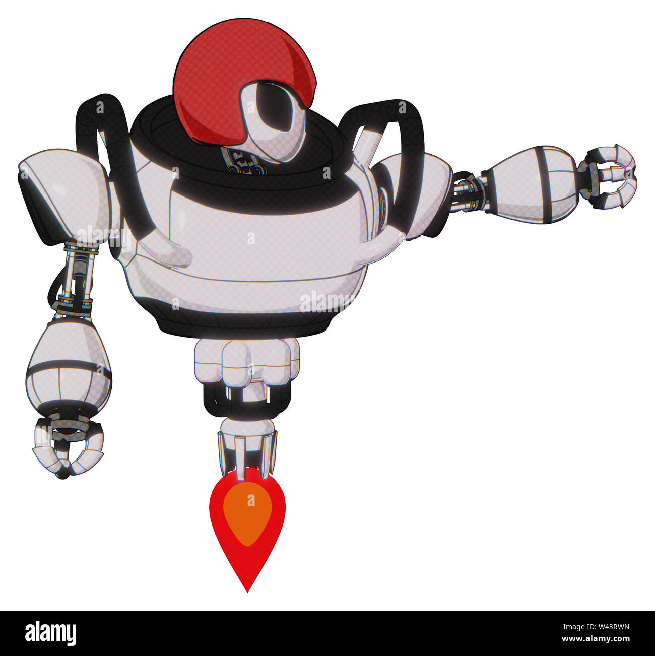 Automa contenente elementi: grigio stile alieno testa, gli occhi neri, rosso casco, pesante nella parte superiore del torace, jet propulsion. Materiale: bianco toon halftone. Foto Stock