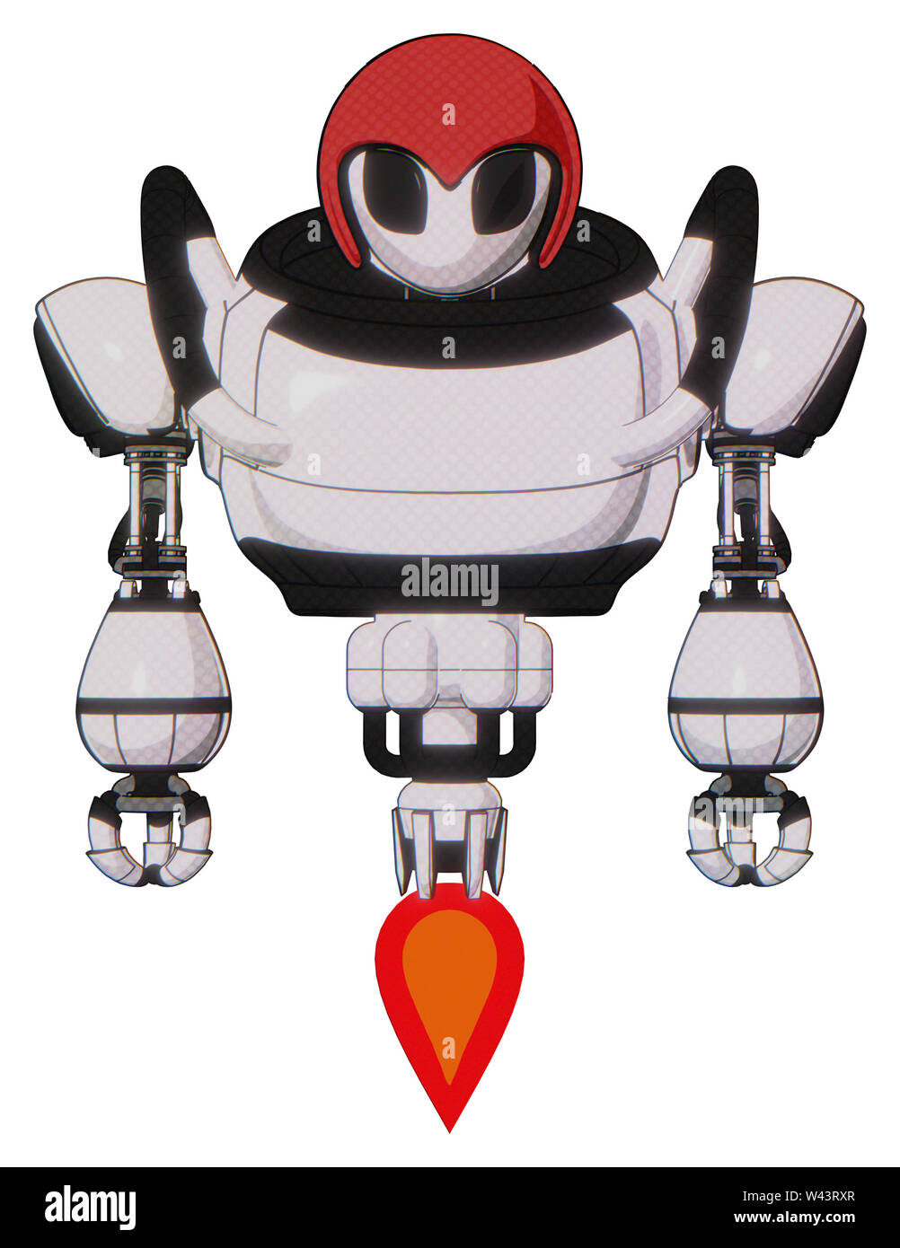 Automa contenente elementi: grigio stile alieno testa, gli occhi neri, rosso casco, pesante nella parte superiore del torace, jet propulsion. Materiale: bianco toon halftone. Foto Stock
