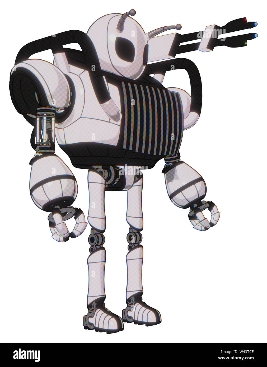 Mech contenente elementi: grigio stile alieno testa, gli occhi neri, bug antenne, pesante nella parte superiore del torace, torace sfiati, Ultralight piede exosuit. Materiale: bianco... Foto Stock