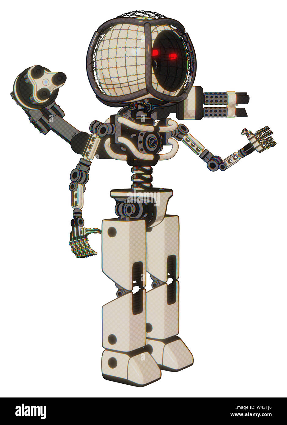 Robot contenente elementi: round filo spinato testa rotonda, luce exoshielding torace, minigun gruppo posteriore, no al torace placcatura, prototipo exoplate gambe. Foto Stock