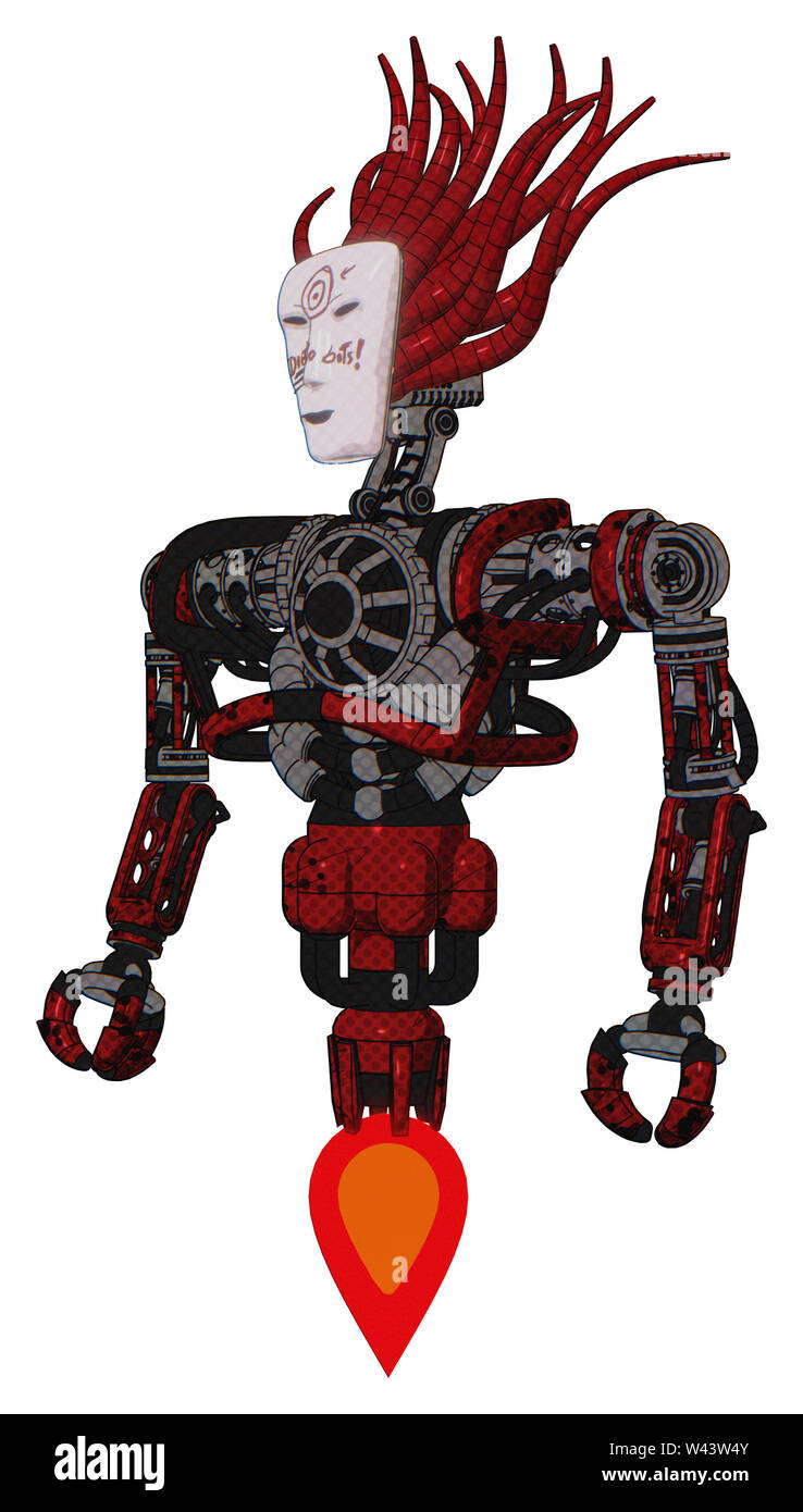 Robot contenente elementi: humanoid maschera facciale, die robot design graffiti, pesante nella parte superiore del torace, no al torace placcatura, jet propulsion. Materiale: grunge punti. Foto Stock