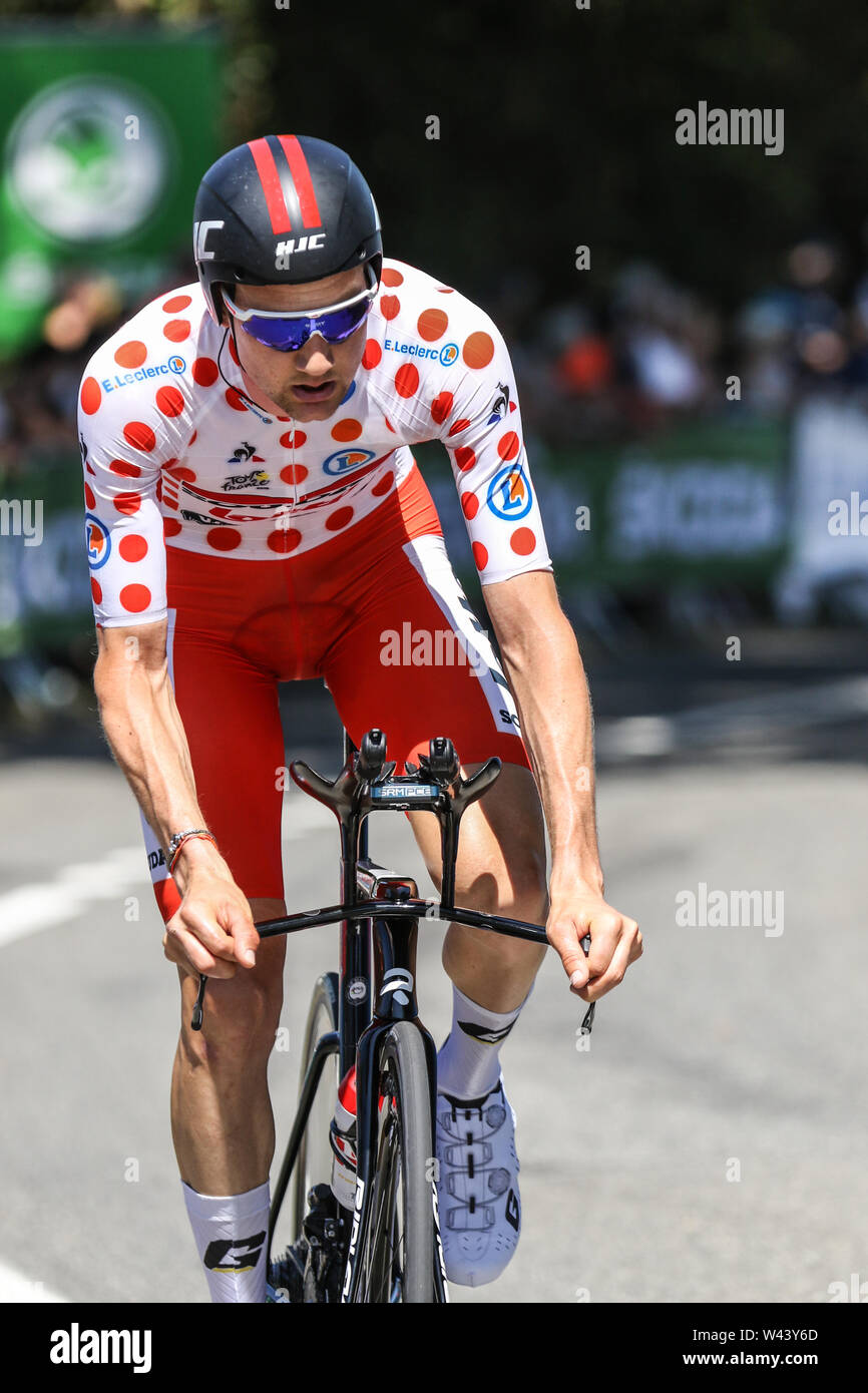 Tim Wellens pro belga ciclista a pois Jersey a iltempo fase processuale del ciclismo Tour de France 2019 Foto Stock