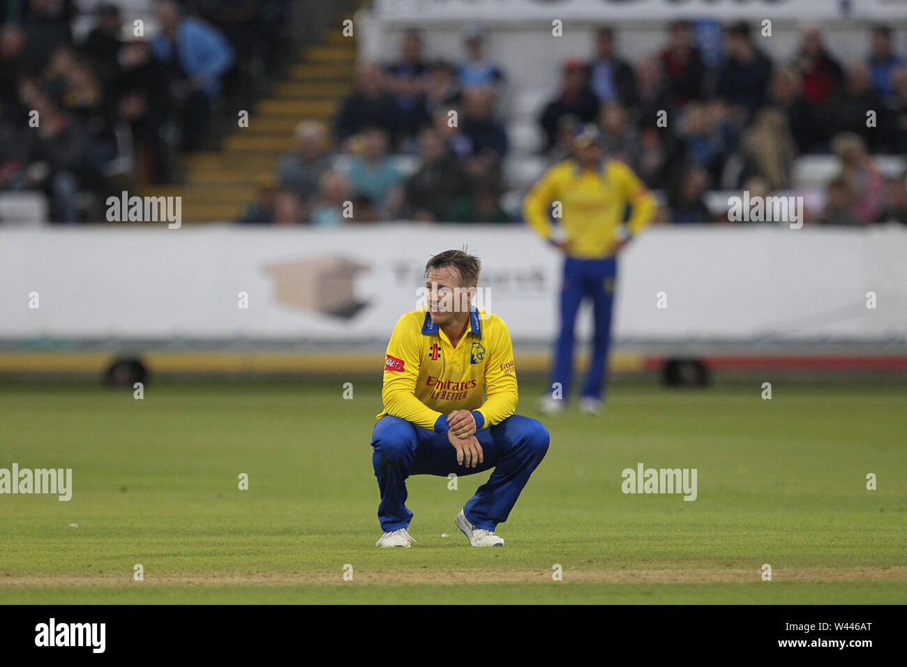 CHESTER LE STREET, in Inghilterra il 19 luglio 2019. D'arcy a corto di Durham durante la vitalità T20 Blast match tra Durham County Cricket Club e Northamptonshire County Cricket Club a Emirates Riverside, Chester le street venerdì 19 luglio 2019. (Credit: Mark Fletcher | MI News ) Credito: MI News & Sport /Alamy Live News Foto Stock