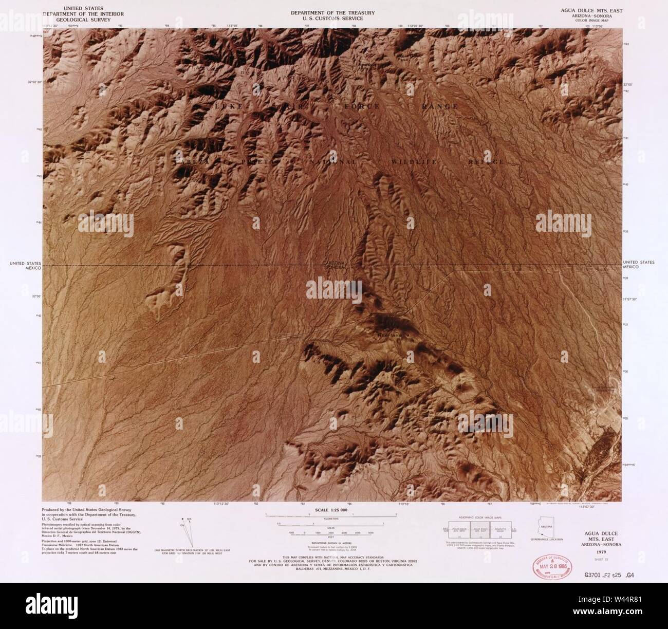 Immagine a colori - mappa (porte di entrata, Regno States-Mexican frontiera) Foto Stock