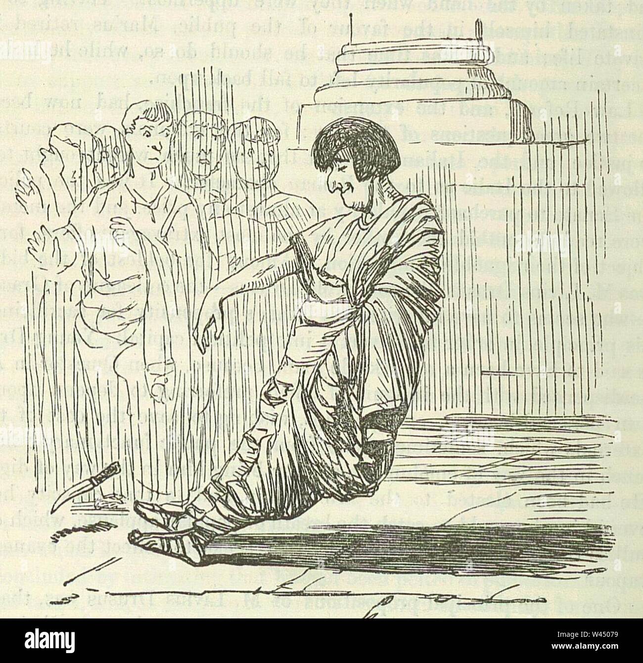 La storia a fumetti di Roma p 254 Druso viene accoltellato e scade con grazia. Foto Stock