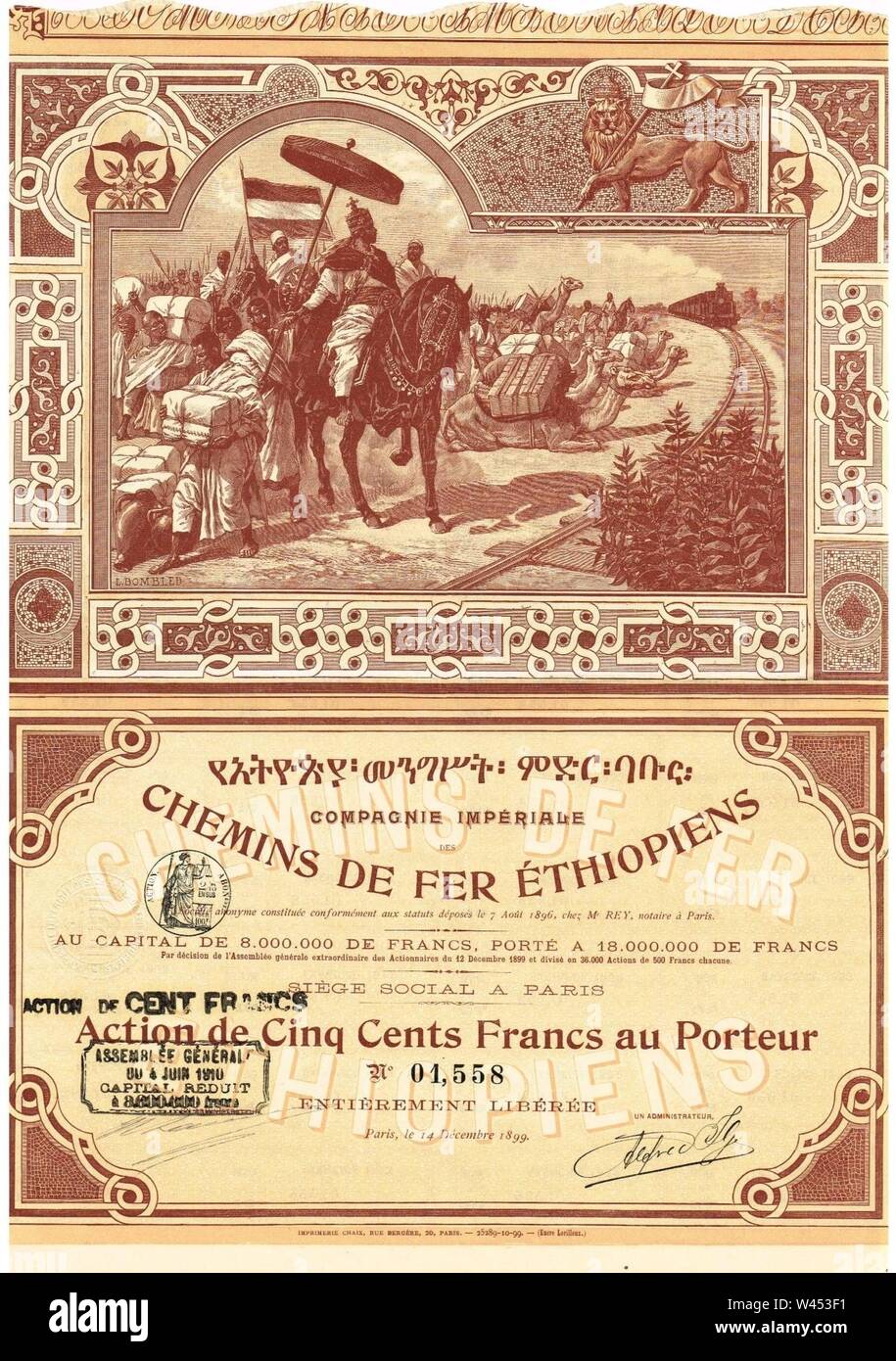 Compagnie Impériale des Chemins de Fer Éthiopiens 1899. Foto Stock