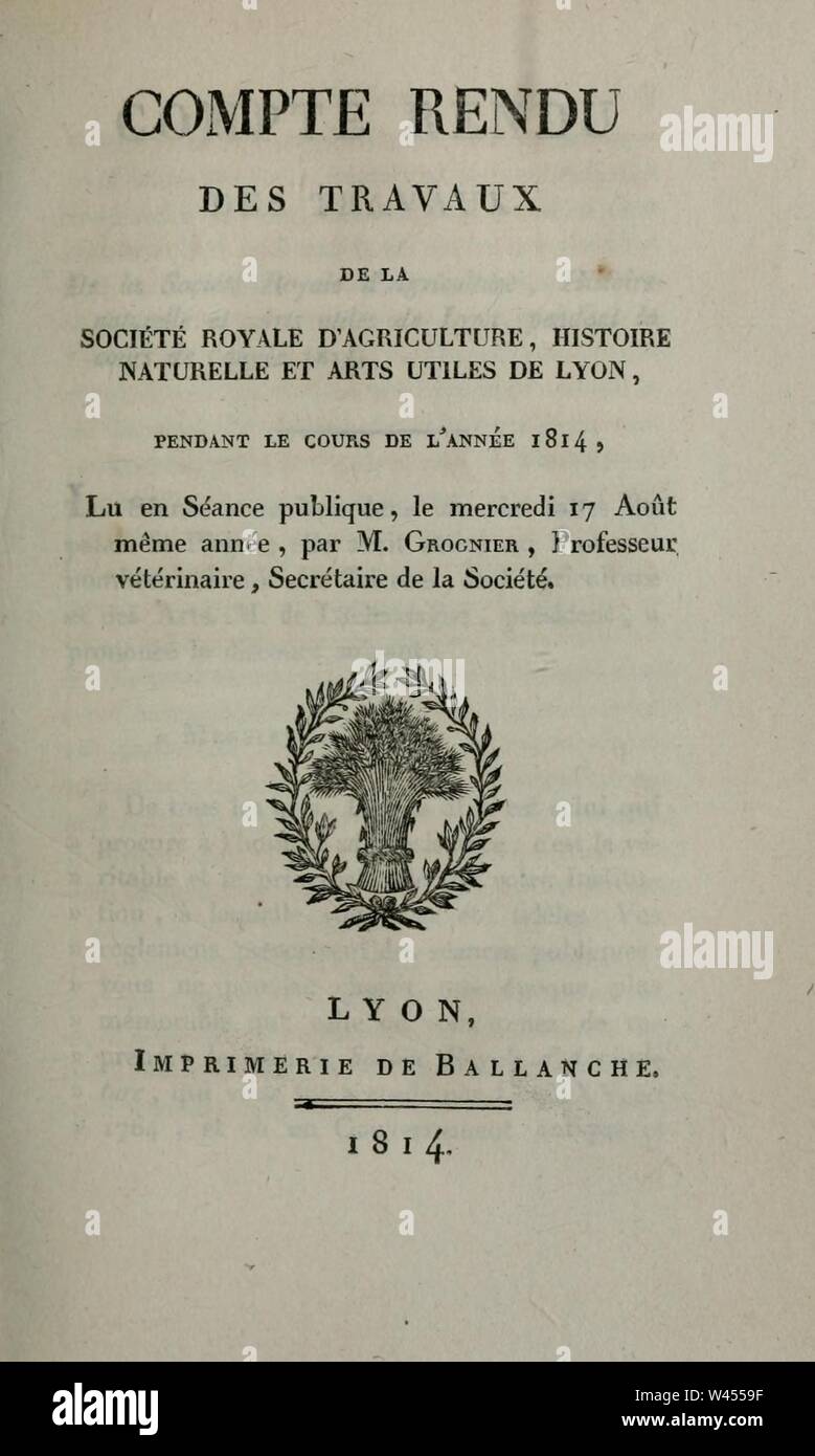 Compte Rendu des travaux de la Société d'Agricoltura, Histoire Naturelle et Arts Utiles de Lyon (pagina 3) Foto Stock