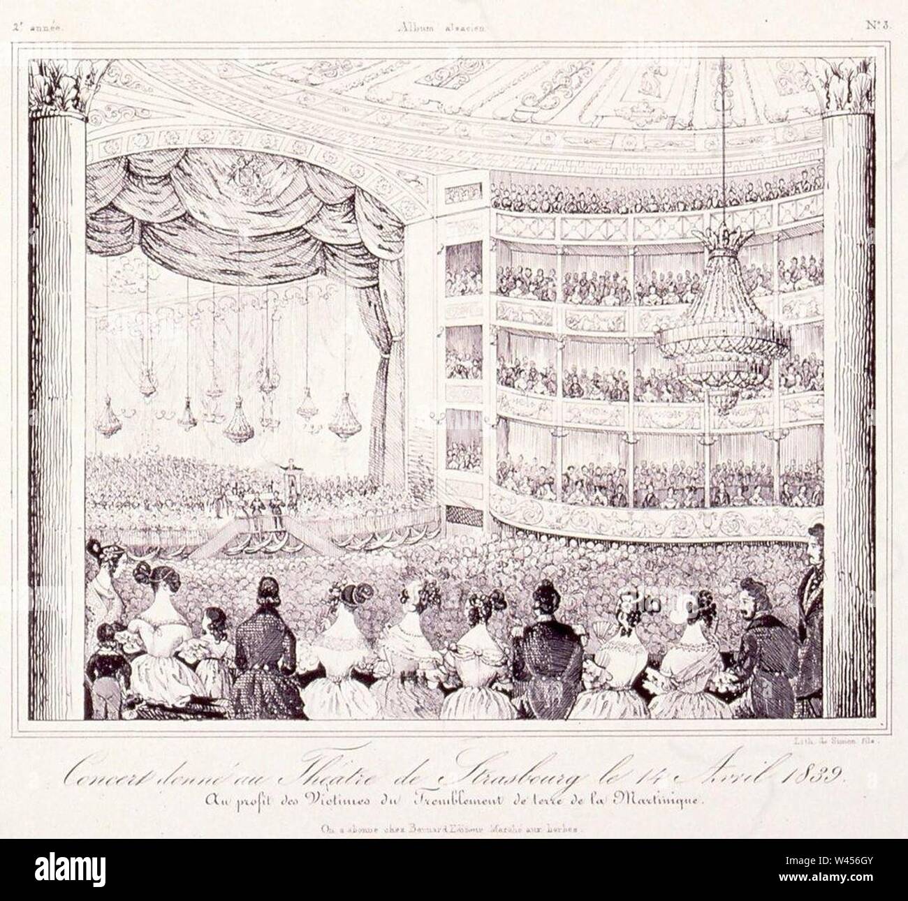 Concerto a Strasburgo le 14 avril 1839 tremblement de terre Martinica. Foto Stock
