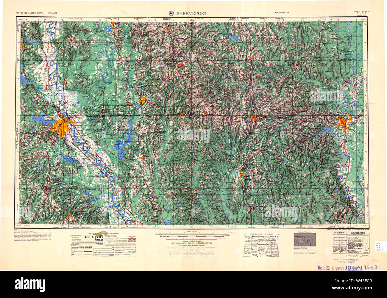 USGS TOPO Mappa Louisiana LA Shreveport 707612 1955 250000 Foto Stock