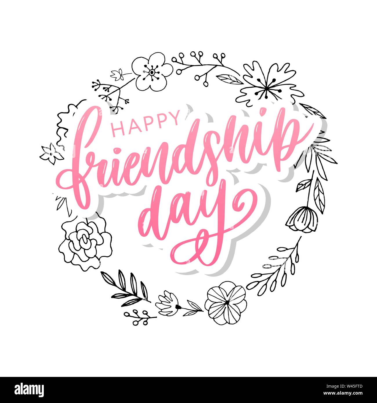 Illustrazione Vettoriale di disegnati a mano felice amicizia giorno felicitation in fashion style con caratteri di testo e di segno triangolo di colore Illustrazione Vettoriale