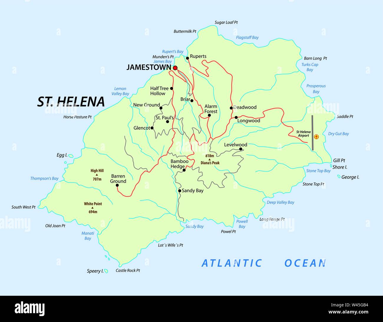 Mappa di isola britannica St Helena nell'Oceano Atlantico Illustrazione Vettoriale