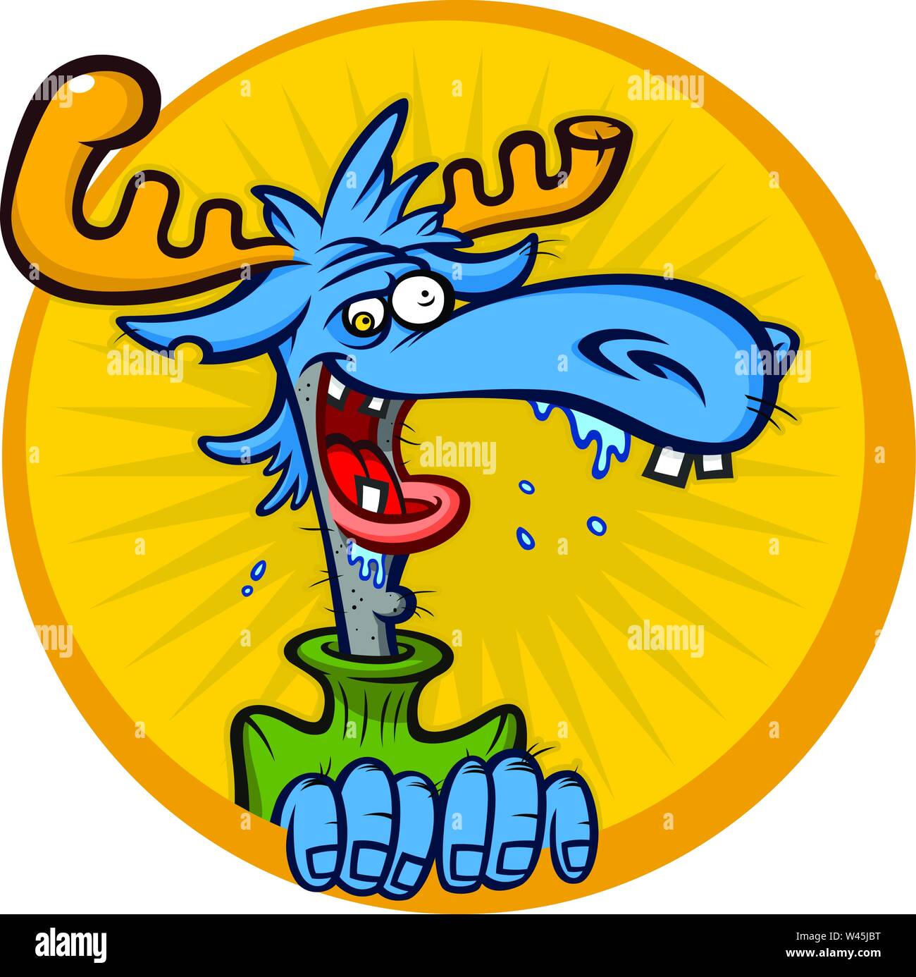 Illustrazione di un cartone animato di alci. Il disegno vettoriale elk in uno stile piatto. Immagine è isolato su sfondo bianco. Emblema, logo, mascotte per l'azienda. Comi Illustrazione Vettoriale