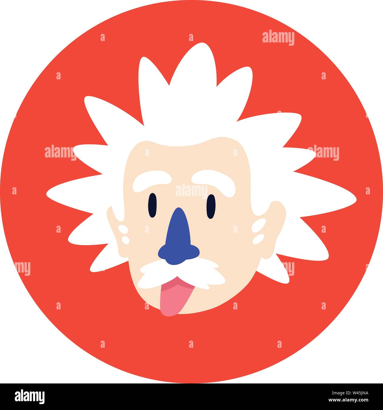 Uno scienziato pazzo, un Genius. Vettore di carattere piatta per progetti di design. Immagine è isolato su sfondo bianco. Icona del carattere per la pubblicità, abbiamo Illustrazione Vettoriale