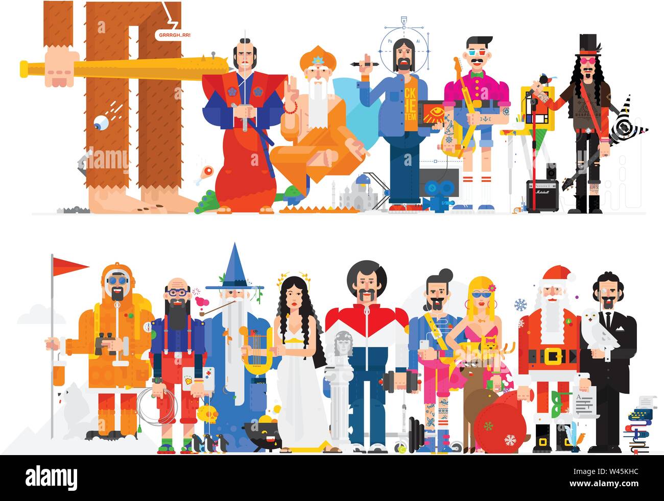 Fantastico illustrazione di persone in diverse professioni. Vettore illustrazione piana. Personaggi isolati su sfondo bianco. Persone della professione. Illustrazione Vettoriale