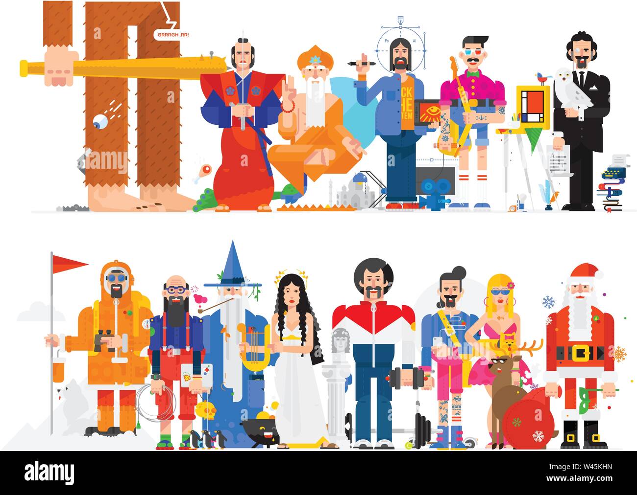 Fantastico illustrazione di persone in diverse professioni. Vettore illustrazione piana. Personaggi isolati su sfondo bianco. Persone della professione. Illustrazione Vettoriale