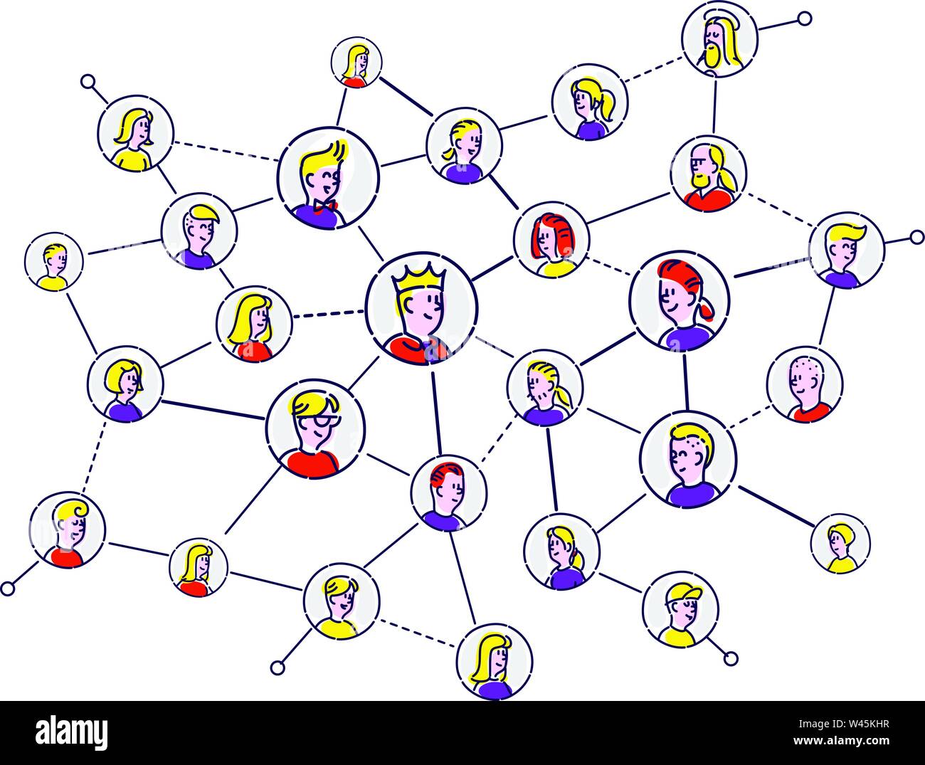 La rete sociale, le persone comunicano. Vettore illustrazione piana. Le icone sono isolati su uno sfondo bianco. Persone della professione. Networ Marketing Illustrazione Vettoriale