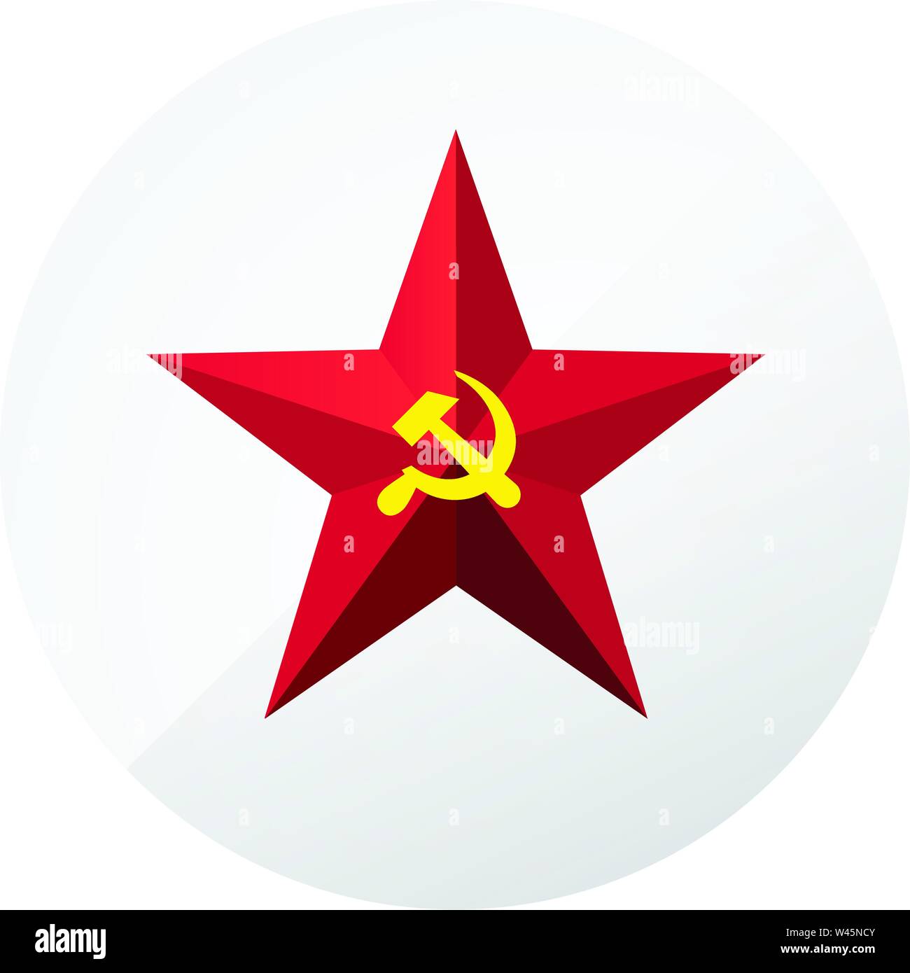 Stella Rossa con una falce e un martello. Simbolo dell'URSS e comunismo. Segno del vettore isolato su sfondo bianco. Un simbolo della Guerra Fredda. Febbraio 23 Illustrazione Vettoriale