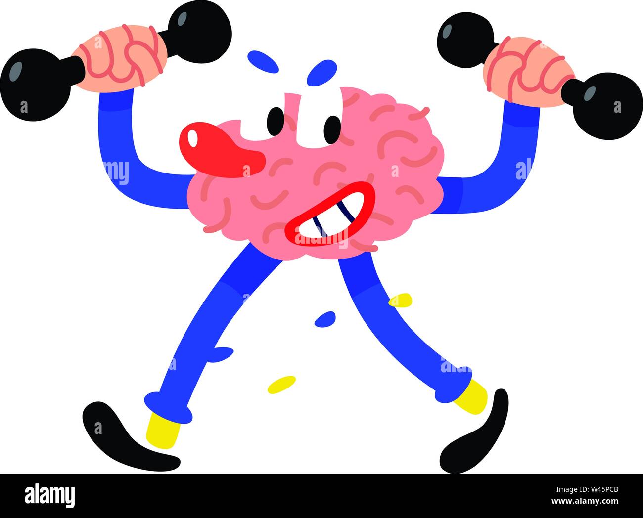 Un cartone animato dipinto di cervello scuote l'intelletto. Vettore illustrazione piatta su sfondo bianco. Il carattere è intelligente. Un eroe aziendale, una mascotte. Illustrazione Vettoriale