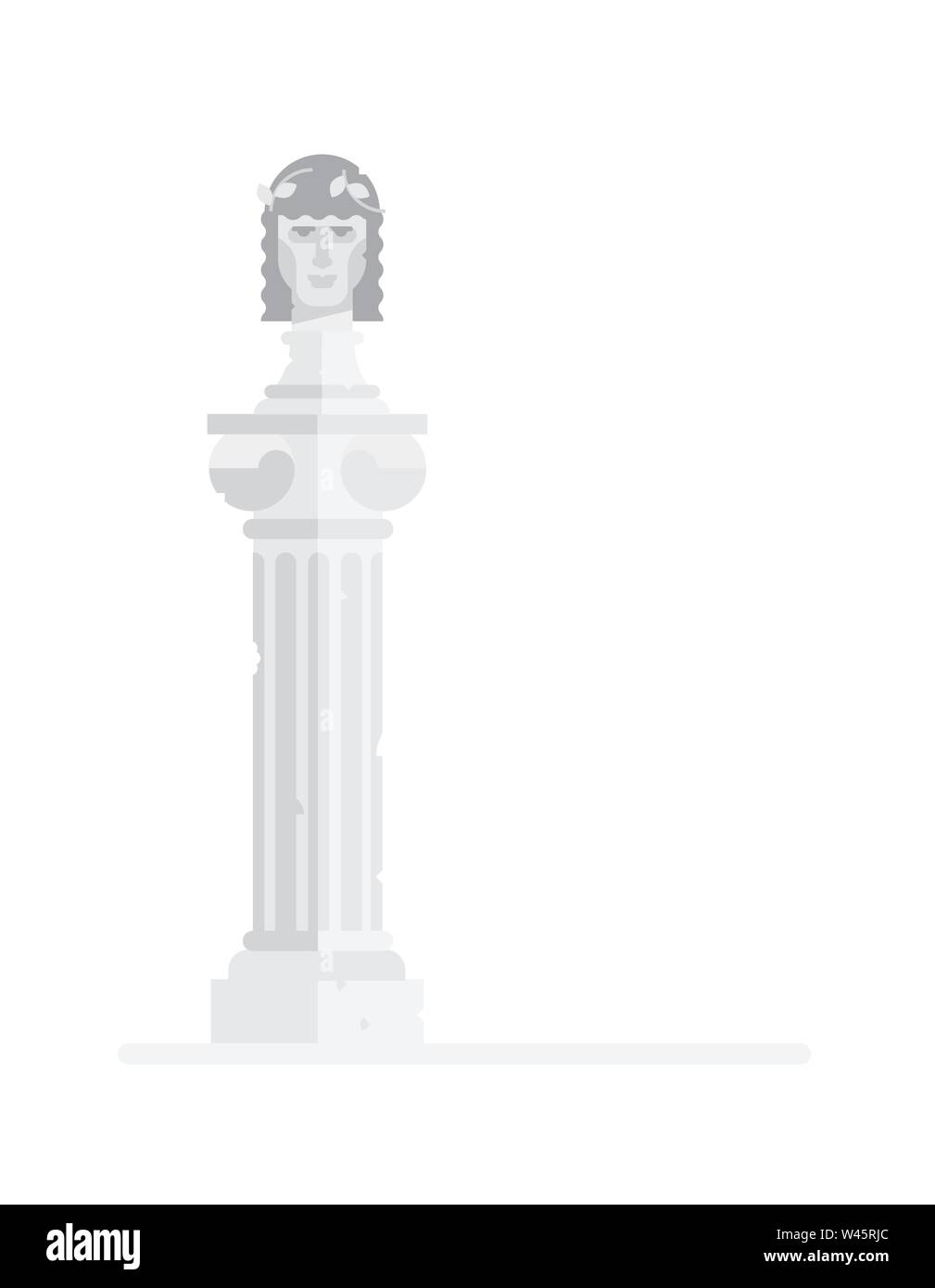 Busto scultoreo del dio greco. Illustrazione piana del re greco sulla colonna. Illustrazione Vettoriale. Icona di un imperatore romano è isolato su un whi Illustrazione Vettoriale