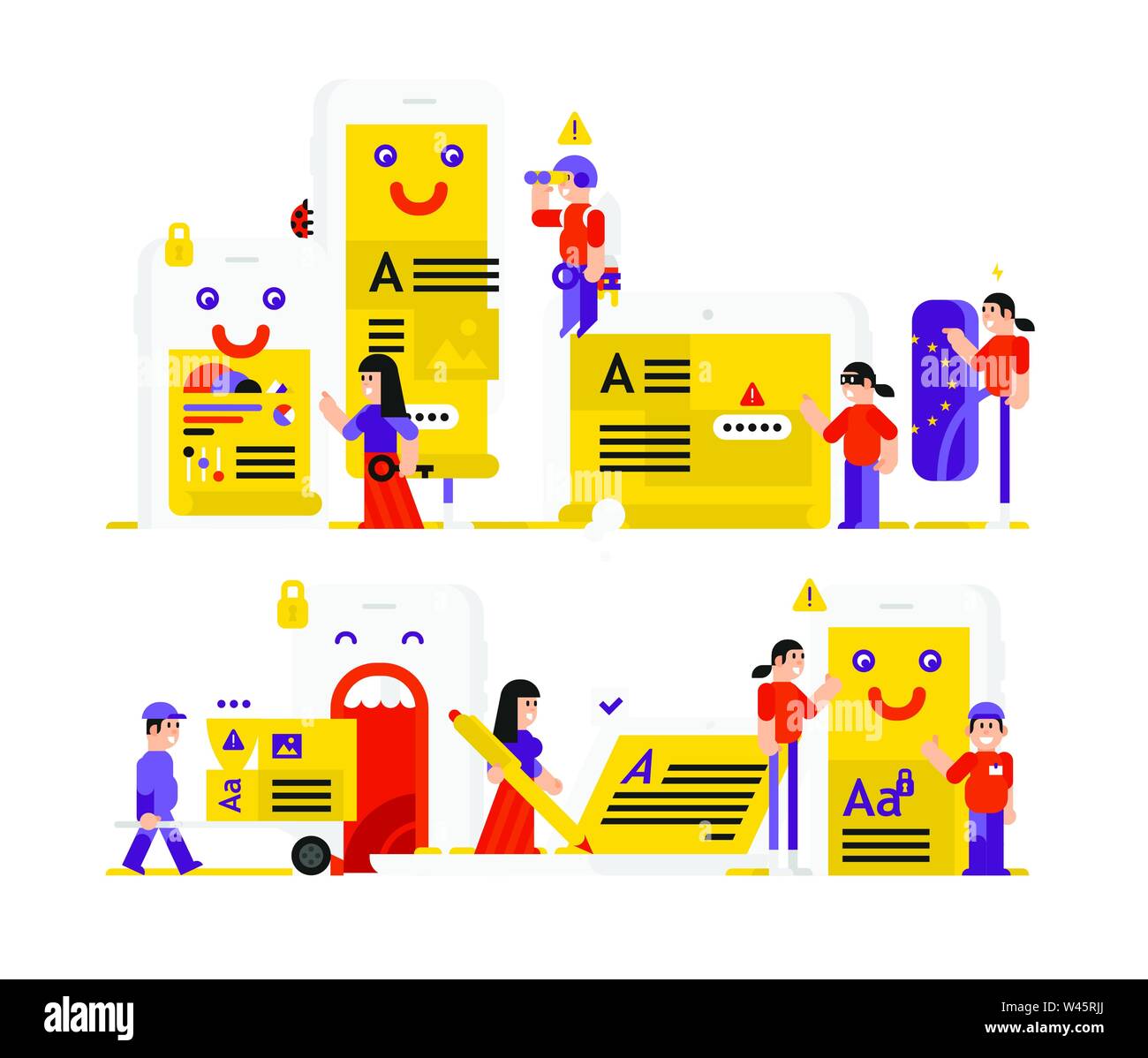 Una illustrazione sul tema delle norme generali per la protezione dei dati. Il PILR. Dati generali del regolamento di protezione. Vettore illustrazione piana. Protezione di d Illustrazione Vettoriale