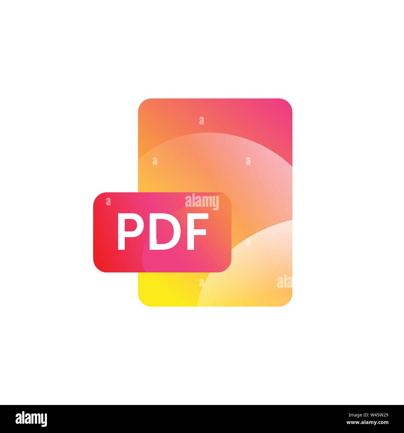 Formato PDF icona. Vettore. Gradiente stile piatto. Luminose, illustrazione di moda di icone. Immagine è isolato su sfondo bianco. Una icona moderna per il Illustrazione Vettoriale