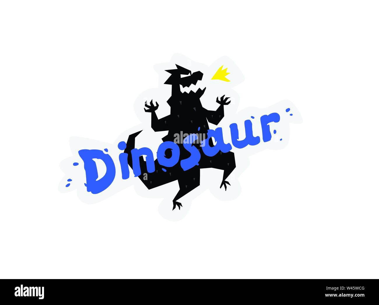 Illustrazione di un cartone animato del dinosauro. Illustrazione Vettoriale. Logo iscrizione di dinosauri. Immagine è isolato su sfondo bianco. Il logo distintivo per l'compan Illustrazione Vettoriale