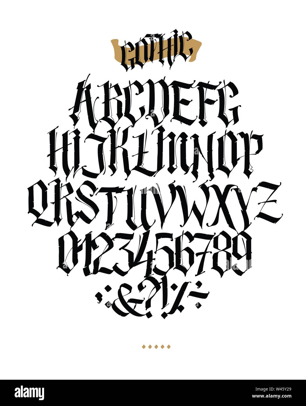 Alfabeto completo in stile gotico. Vettore. Lettere e simboli su uno sfondo  bianco. La calligrafia e scritte. Latino medievale lettere. Le singole  Immagine e Vettoriale - Alamy