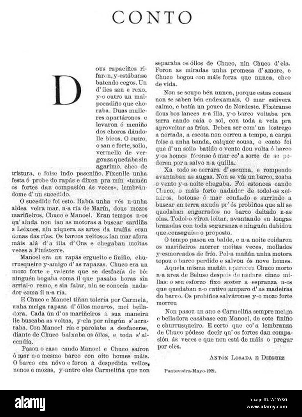 Conto, publicado n. n.º 5 da revista Nós o 24 de xuño de 1921. Foto Stock