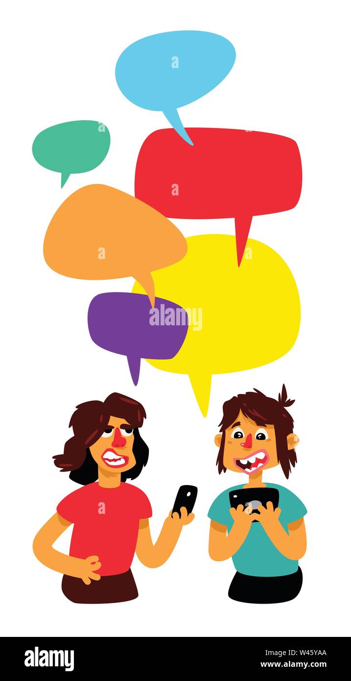 Due pranayas con bolle di fumetti sono discusse. Vettore. Gli uomini a chattare in chat. Illustrazione in stile cartoon. L'illustrazione è isolato su un wh Illustrazione Vettoriale