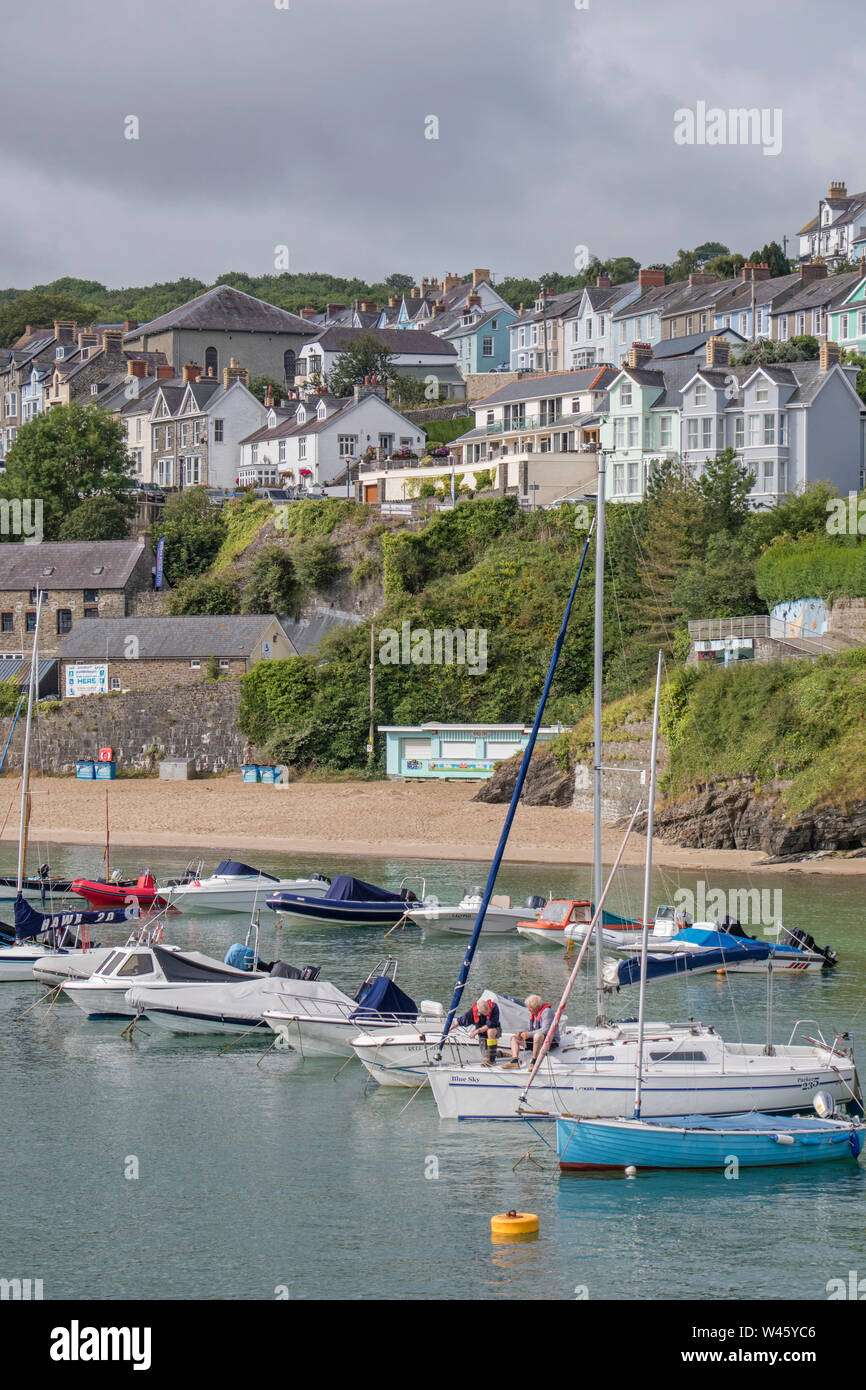 La famosa località balneare di New Quay, Ceredigion, Wales, Regno Unito Foto Stock