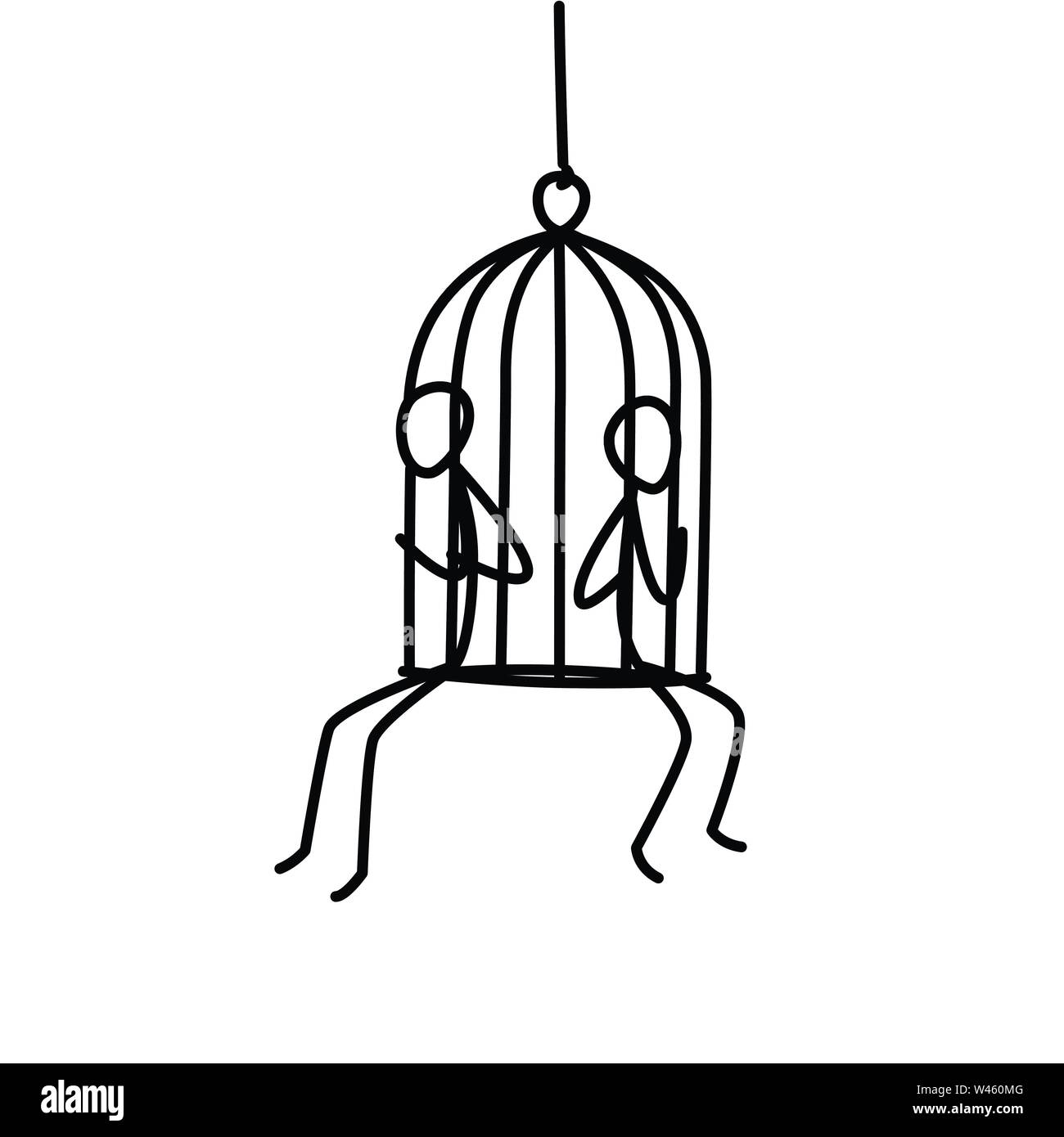 Illustrazione di due persone sedute in una gabbia. Vettore. I prigionieri sono uomini in una gabbia. Il commercio di schiavi e la manodopera illegale di migranti. Metafora. Co Illustrazione Vettoriale Illustrazione di due persone sedute in una gabbia. Vettore. I prigionieri sono uomini in una gabbia. Il commercio di schiavi e la manodopera illegale di migranti. Metafora. Co Illustrazione Vettoriale