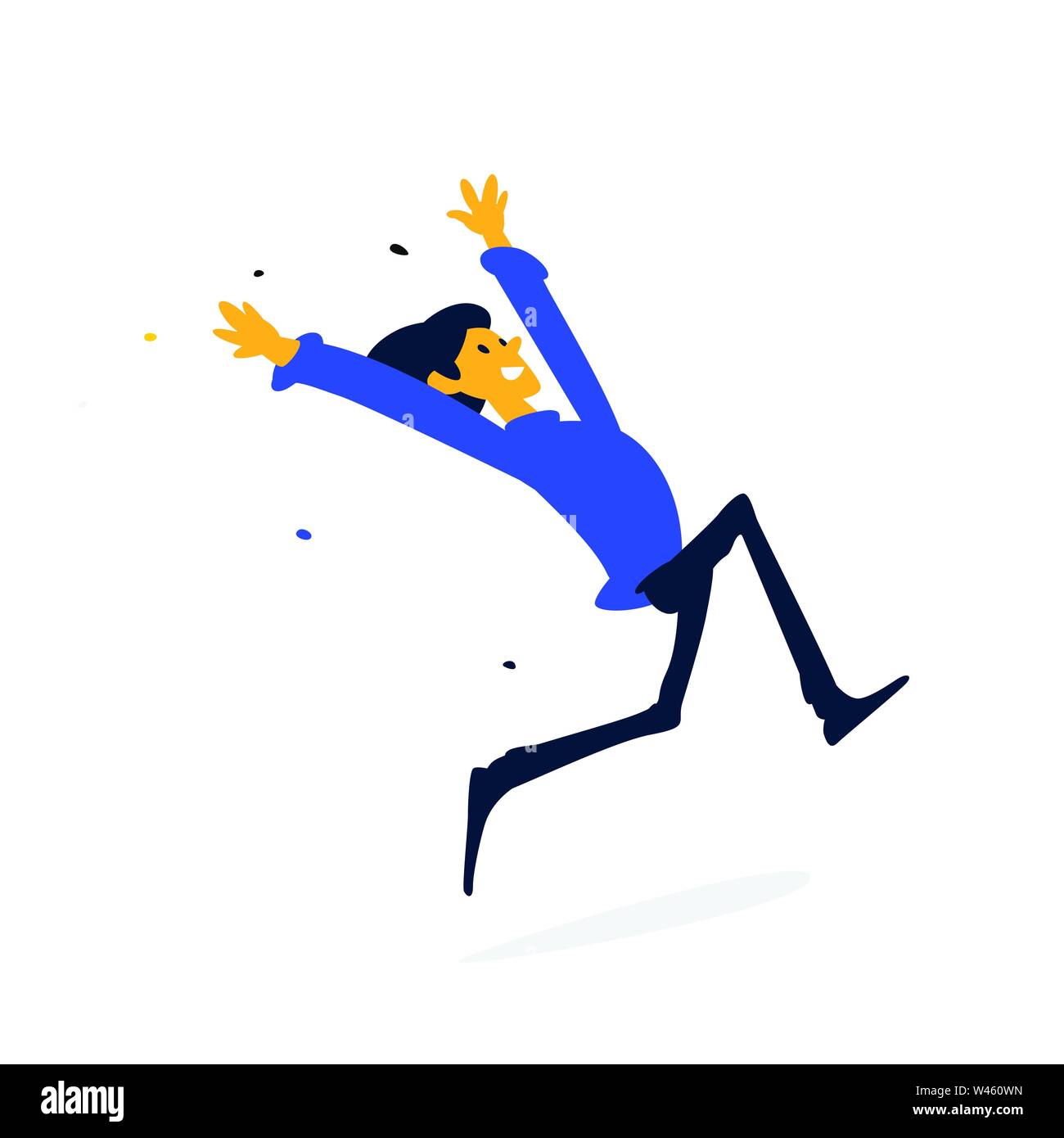 Illustrazione di un allegro uomo in esecuzione. Vettore. Cartoon stile piatto. Imprenditore di caratteri in una felpa blu. Fitness e sport. Mascotte per un azienda o Illustrazione Vettoriale