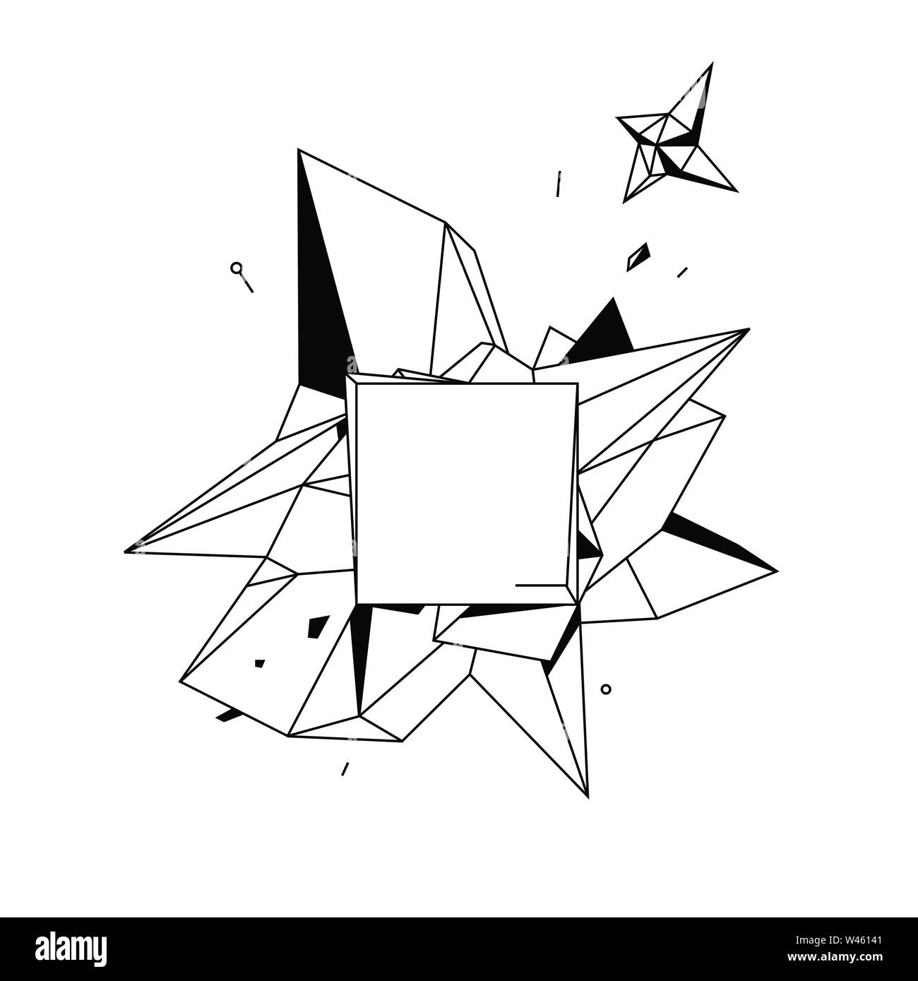 Contorno illustrazione astratta. Vettore. Profilo piatto stile. Il layout di progettazione con elementi decorativi. Bassa poli tecnica. Illustrazione per la stampa di poster, Illustrazione Vettoriale
