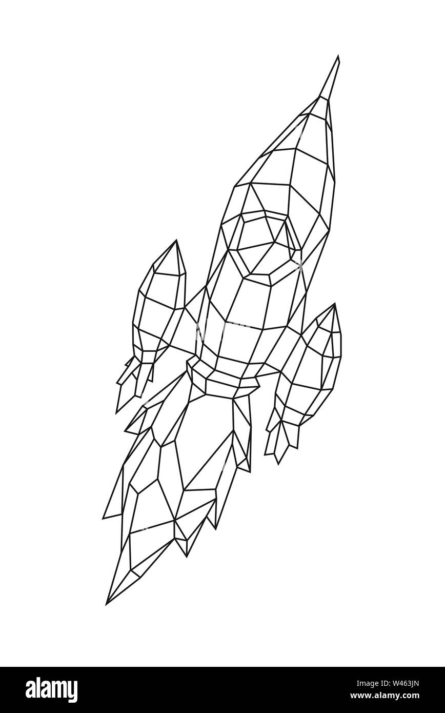 Bassa poli illustrazione di un razzo o nave spaziale. Vettore. Schizzo. In stile retrò. Sullo sfondo, un simbolo distintivo per l'interno. La metafora del business. Illustrazione Vettoriale Bassa poli illustrazione di un razzo o nave spaziale. Vettore. Schizzo. In stile retrò. Sullo sfondo, un simbolo distintivo per l'interno. La metafora del business. Illustrazione Vettoriale