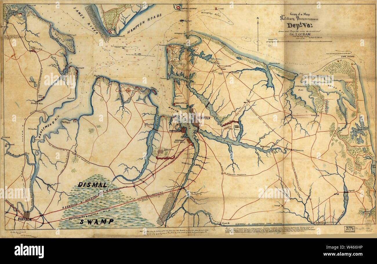 Copia di una mappa di ricognizione militare Dep't Virginia - (Hampton Roads e regioni di Norfolk, Virginia) Foto Stock