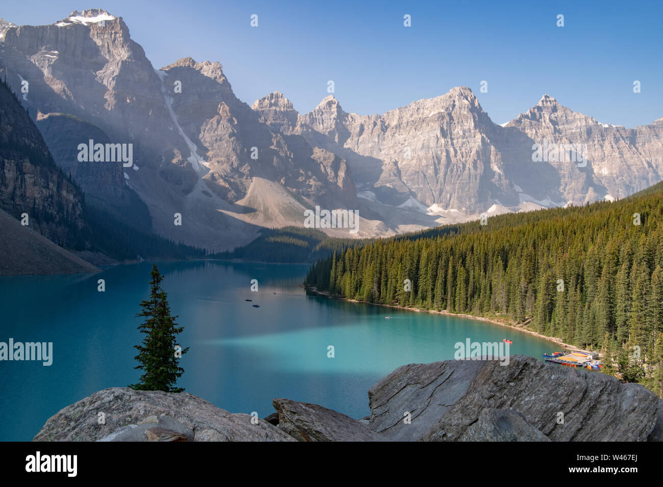 Vista panoramica del Lago Moraine, Alberta Canada Foto Stock